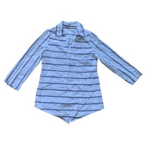 Soft Surroundings White & Blue Striped Asymmetrical Button Up Shirt S